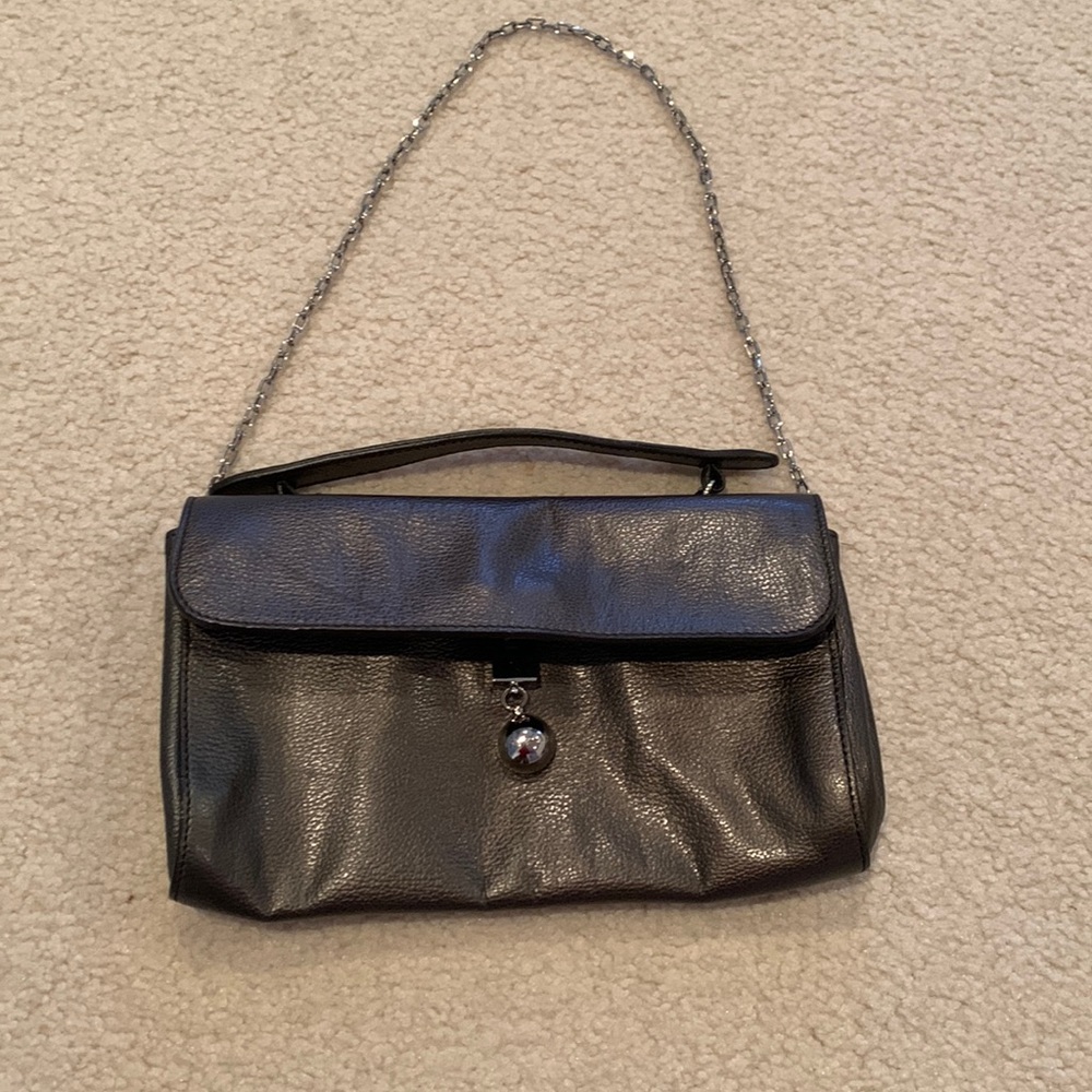 FURLA pewter leather clutch handbag